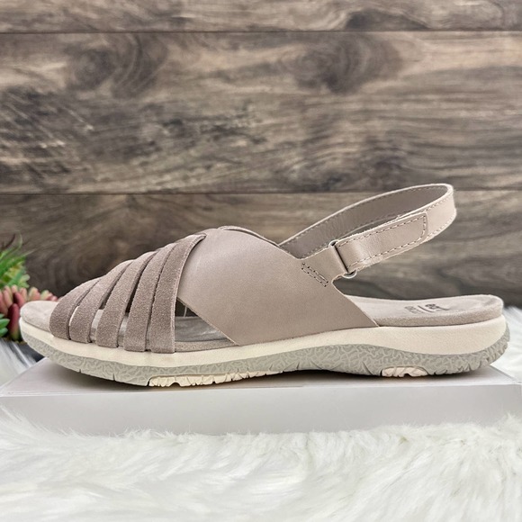NIB Earth Suzie 8M Leather Woven Lightweight Slingback Sandals Taupe - Picture 5 of 12